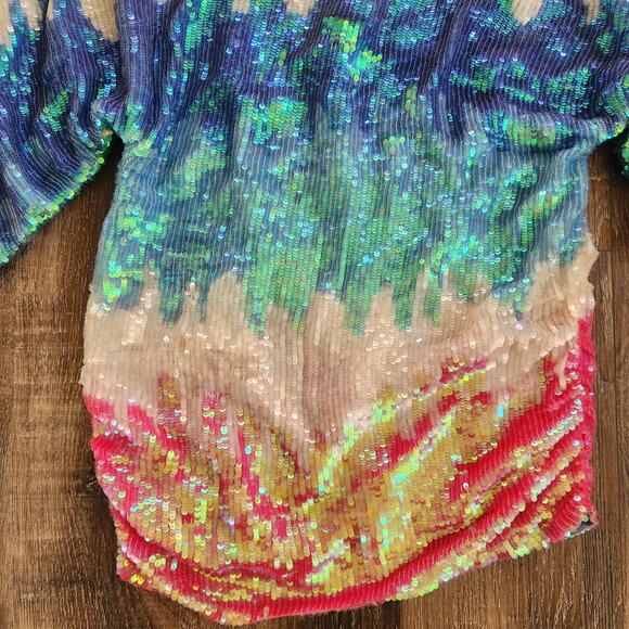 Retrofete Yasmin Sequin Dress in Unicorn Dip Dye Off the Shoulder Size S/M? - Picture 4 of 11